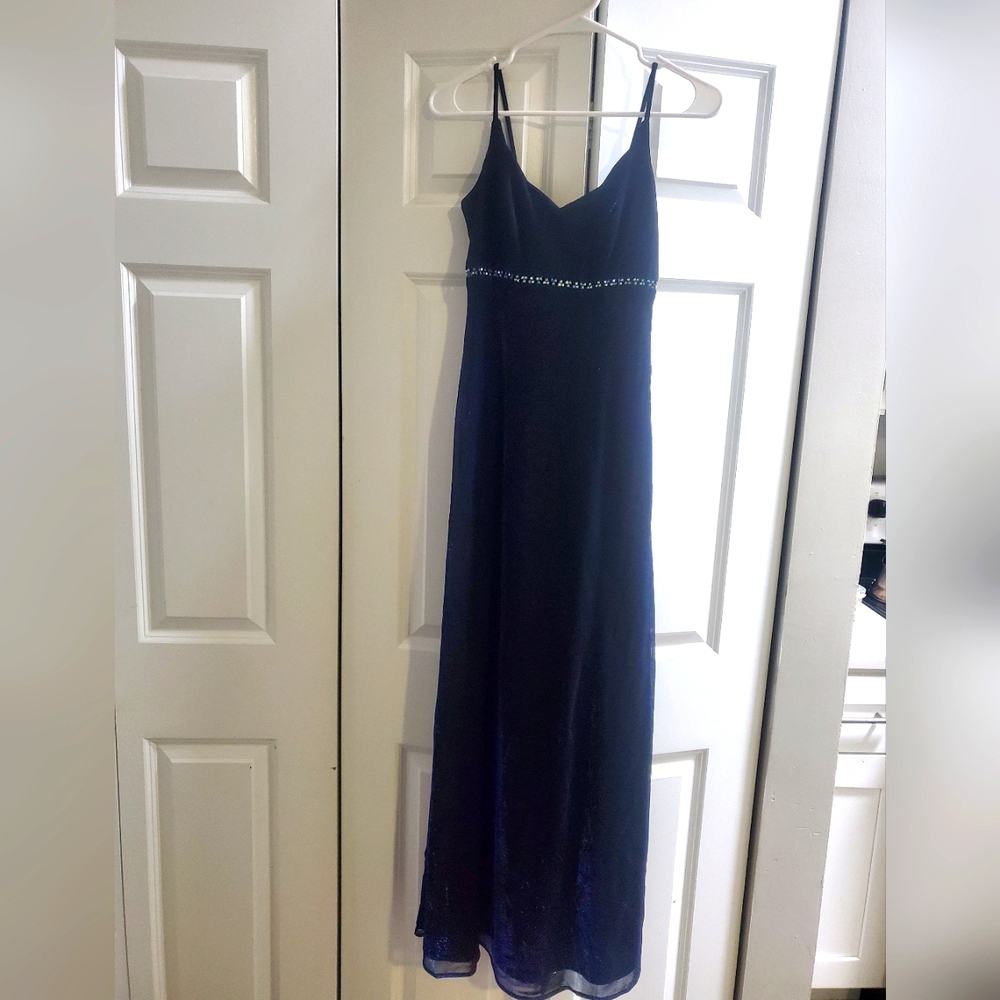 Betsey & Adam Blue Metallic over Black Rhinestone Cutout Evening Gown Sz 3-4